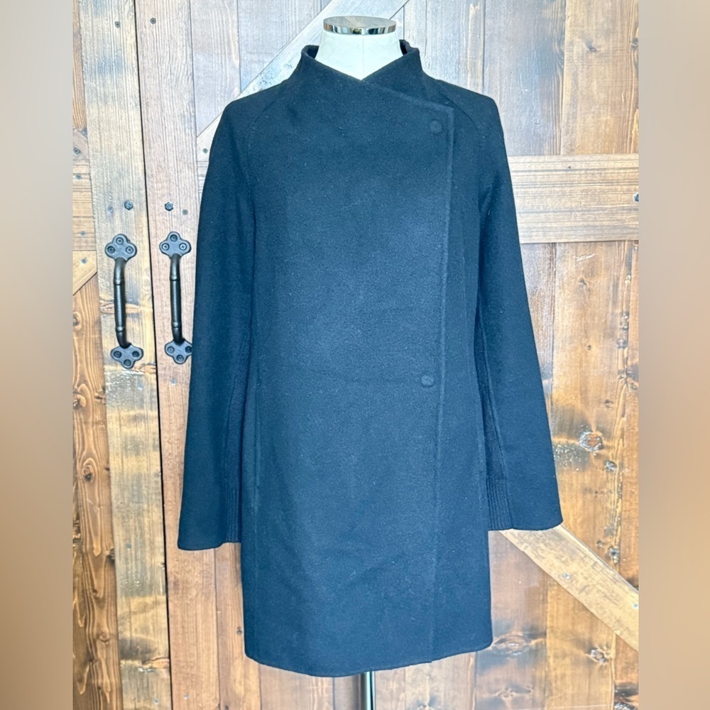 Vince Wool Blend Drape Neck Sweater Coat in Black Size M